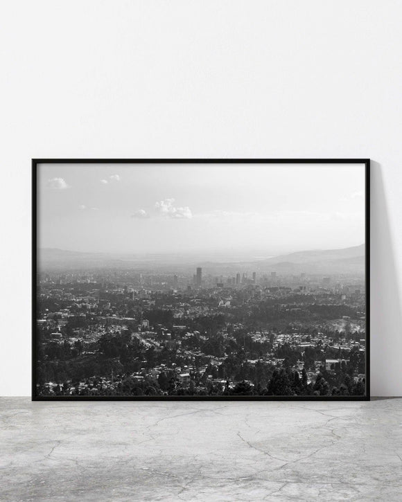 A black-framed photograph of Addis Ababa