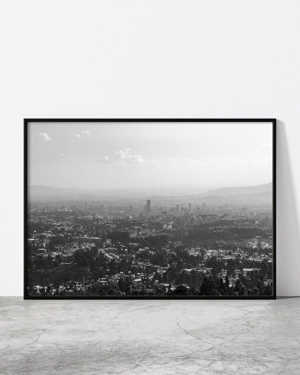 A black-framed photograph of Addis Ababa